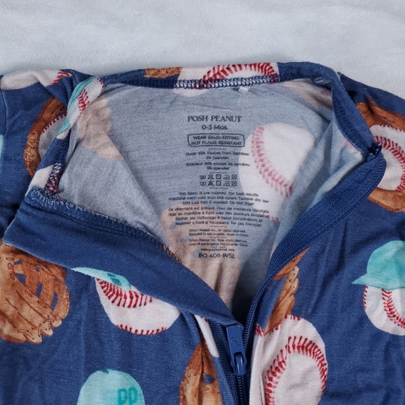 Posh Peanut Baseball Footed Sleeper Pajamas Footie Bamboo 0-3 Months - Picture 7 of 11